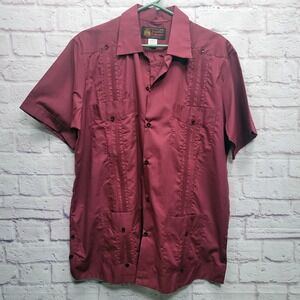 Guayaberas D'Yucatan Burgundy Button Shirt Mens‎ XL Cuban 4 Pockets Short Sleeve
